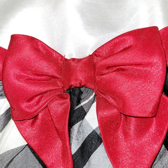 π Gymboree Holiday Black White Plaid Dress W/Red Bow Crinoline 5T - Picture 6 of 7